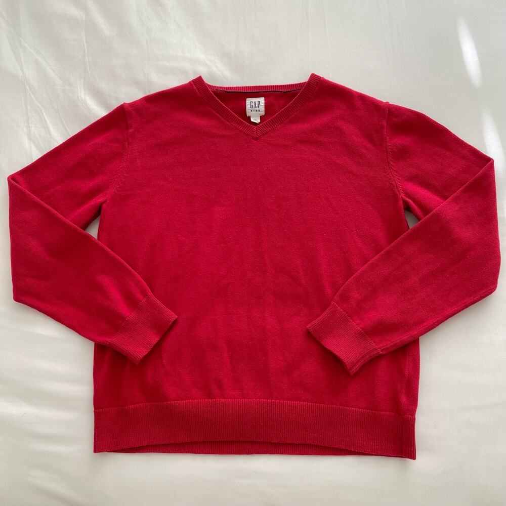 Gap Kids Boys Red Knit Sweater V-Neck Cotton Longsleeve Everyday Size XXL 14-16